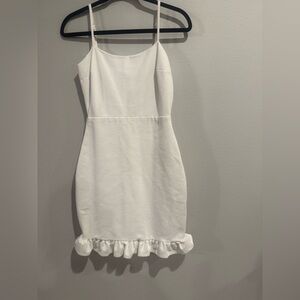 Lulus White Ruffle Hem Mini Dress Bridal Showers/Rehearsals/Bachelorette